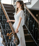 White lace high low prom dress evening dress HZ1023