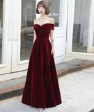 Burgundy velvet long prom dress evening dress HZ1023