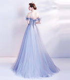 Blue tulle sequins long ball gown dress formal dress HZ1023