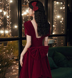 Cute velvet short prom dress with bow party dress HZ1023