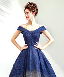 Blue sequins long ball gown dress blue evening dress HZ1023