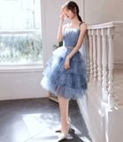 Blue tulle off shoulder prom dress homecoming dress HZ1023