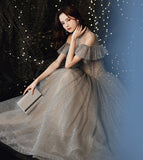 Gray tulle sequins long ball gown dress formal dress HZ1023
