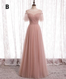 Pink Elegant A-line Tulle Long Ball Gown Evening Gown Bridesmaid Dress HZ1023