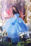 Amazing tulle long prom dress blue evening dress HZ1023