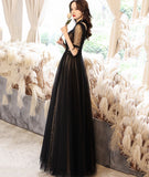 Black tulle long prom dress black evening dress HZ1023