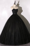 Black Delicate Lace Floral A-Line Long Tulle Ball Gown Evening Dress HZ1023
