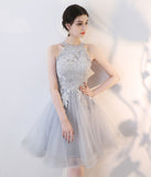 Cute gray lace short prom dress homecoming dress HZ1023