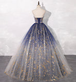 Blue tulle long prom gown blue evening dress HZ1023