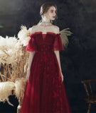 Burgundy sequins long prom dress HZ1023