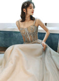 Lovely tulle lace long prom dress evening dress HZ1023