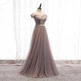 Elegant tulle lace long prom dress HZ1023