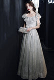 Silver sequins long prom dress shiny evening dress HZ1023