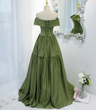 Green satin long A line prom dress green evening dress HZ1023