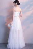 White tulle long A line prom dress white evening dress HZ1023
