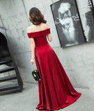 Burgundy satin long prom dress cute evening dress HZ1023