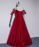 Burgundy tulle long prom gown formal dress HZ1023