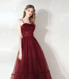 Burgundy tulle beads short prom dress homecoming dress HZ1023