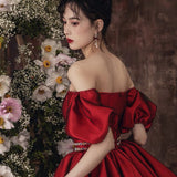 Burgundy satin short prom dress homecoming dress HZ1023