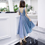 Shiny v neck short prom dress blue evening dress HZ1023