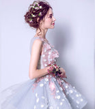Blue tulle applique long ball gown dress formal dress HZ1023