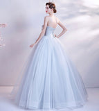 Gray tulle long prom dress gray evening dress HZ1023