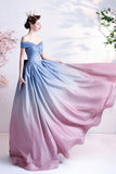 Stylish blue gradient long A line prom dress blue evening dress HZ1023