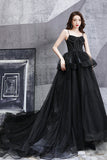 Black tulle long ball gown dress black evening dress HZ1023