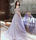 Shiny tulle sequins long prom dress evening dress HZ1023