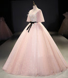 Pink tulle lace long ball gown dress fahion dress HZ1023