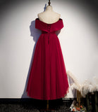 Burgundy tulle short A line prom dress party dress HZ1023