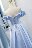 Blue satin long A line prom dress blue evening dress HZ1023