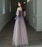 Purple tulle lace long prom dress purple evening dress HZ1023