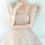 Cute tulle A line prom dress evening dress HZ1023