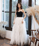 Stylish black and withe tulle long prom dress evening dress HZ1023