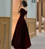 Burgundy Elegant Fashion Strapless Long Velvet Ball Gown Evening Dress HZ1023