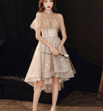 Cute tulle high low prom dress shiny evening dress HZ1023