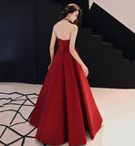 Simple satin long prom dress burgundy evening dress HZ1023
