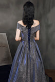 Simple A line v neck long prom dress off shoulder evening dress HZ1023