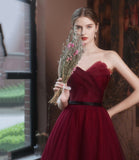 Burgundy off shoulder long A line prom dress evening dress HZ1023