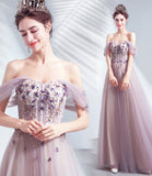 Cute tulle applique long A line prom dress evening dress HZ1023