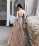 A line v neck tulle long prom dress evening dress HZ1023