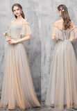 Champagne tulle beads prom dress evening dress HZ1023