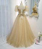 Lovely tulle long A line prom dress evening dress HZ1023