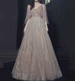 Champagne lace sequins long ball gown dress formal dress HZ1023