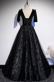 Black velvet lace long prom dress evening dress HZ1023