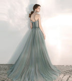 Stylish tulle lace long prom dress green evening dress HZ1023