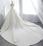 White satin long A line ball gown dress formal dress HZ1023