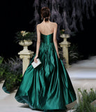 Green satin long prom dress evening dress HZ1023