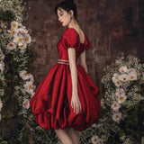 Burgundy satin short prom dress homecoming dress HZ1023